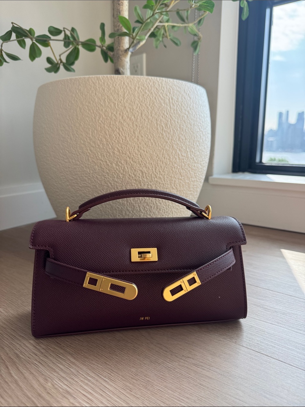Burgundy Top-Handle Bag with Gold Hardware